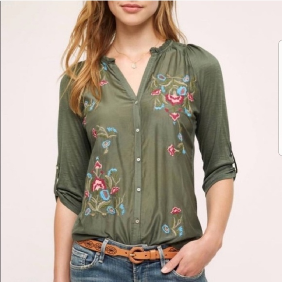 Anthropologie Tops - Anthropologie Tiny Floral Embroidered Top